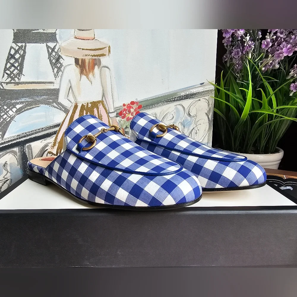 COPY - Gucci Malaga Kid Princetown Vichy Gingham Slip on/Loafer/Mule, size 37 - Picture 9 of 12